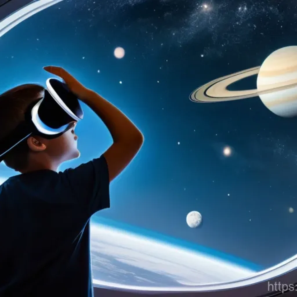 VR 시뮬레이션 - **Prompt: "A curious child, approximately 8 years old, wearing a sleek, modern virtual reality heads...