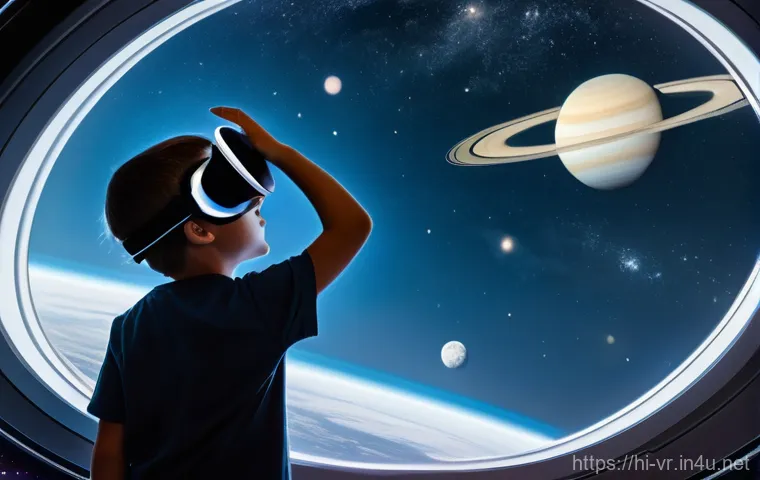 VR 시뮬레이션 - **Prompt: "A curious child, approximately 8 years old, wearing a sleek, modern virtual reality heads...