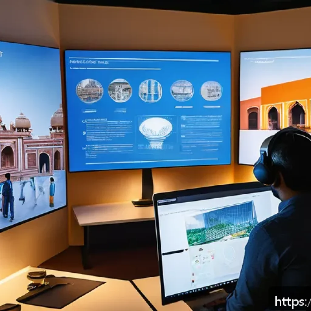 가상현실 아키텍처 - A modern architectural design studio featuring a diverse team of Indian architects collaborating rem...