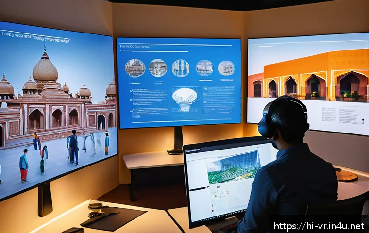 가상현실 아키텍처 - A modern architectural design studio featuring a diverse team of Indian architects collaborating rem...